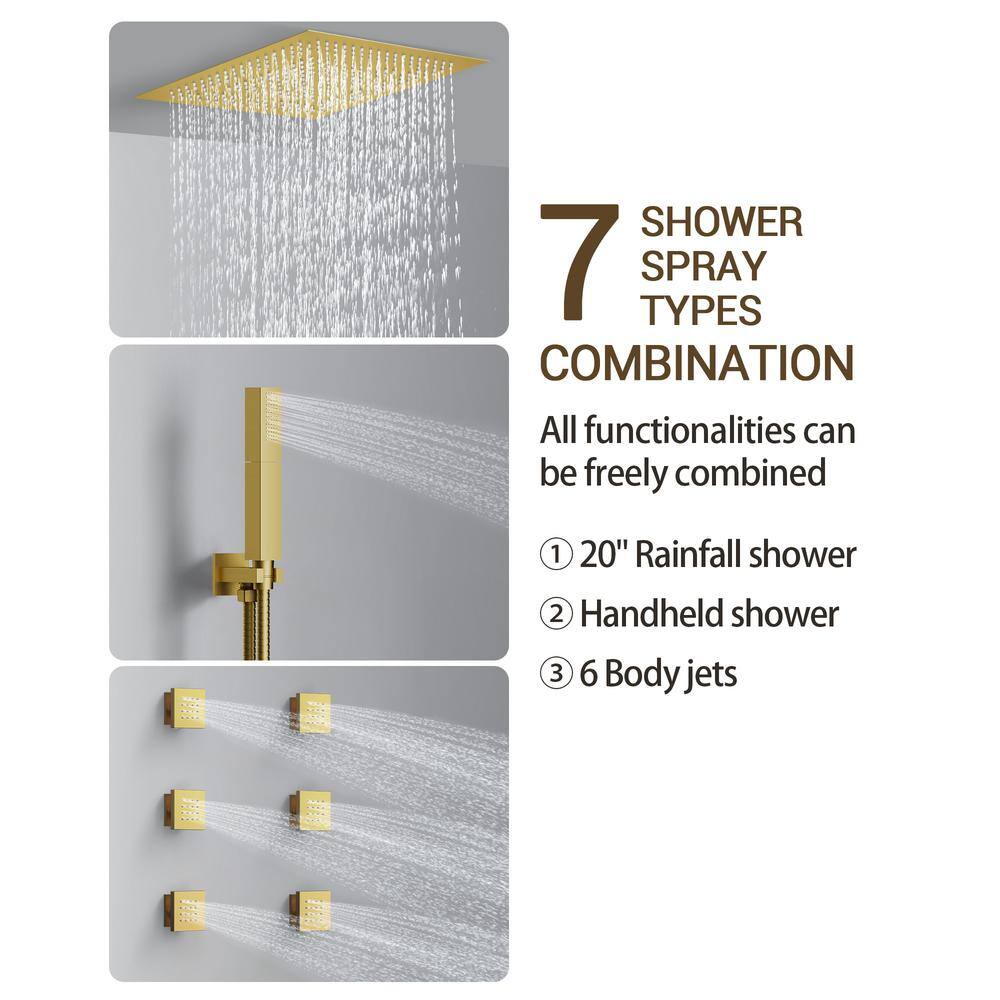 Brushed Nickel LED Rain Shower System with Handheld Spray and Massage Jets