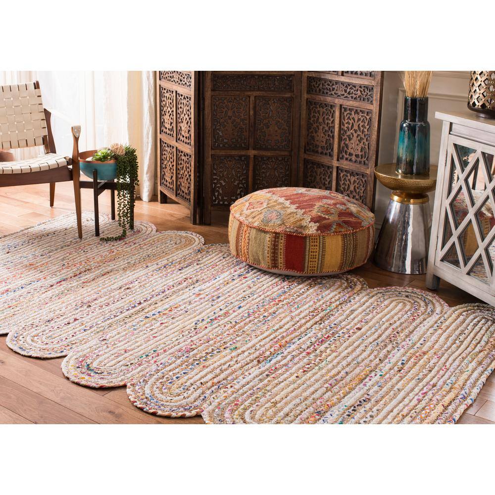 Ivory Multicolor Rectangular Cotton Flat Woven Rug, 3' x 5'
