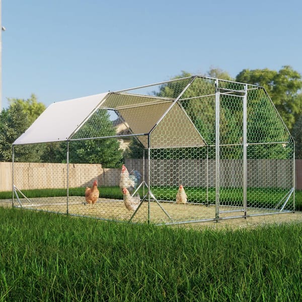 6.4 ft. H x 13 ft. W x 10 ft. D Large Steel Chicken Coop Poultry Cage with Waterproof and UV Protection Cover