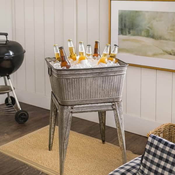 32 in. Gray Iron Multi-Functional Galvanized Metal Tub on Stand