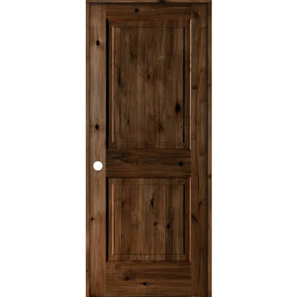 Krosswood Doors 32 in. x 80 in. Rustic Knotty Alder 2 Panel Right-Handed Provincial Stain Wood Single Prehung Interior Door w/Square Top