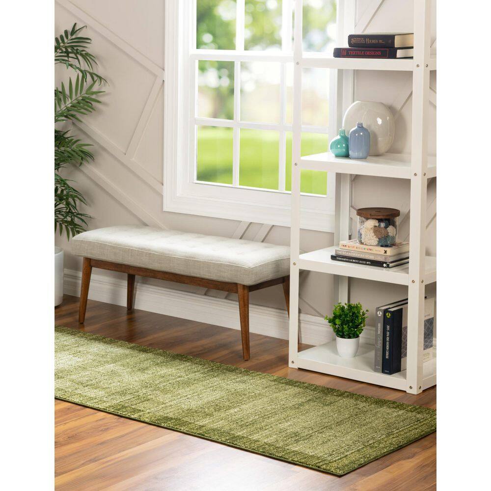 Light Green Synthetic Tufted Reversible Runner Rug