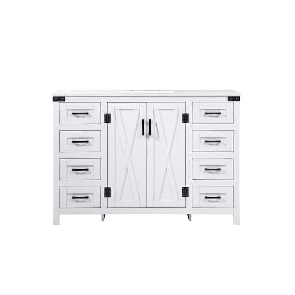 Unbranded Timeless Home 19 in. W x 48 in. D x 34 in. H Bath Vanity in White with Ivory White Engineered Stone Top