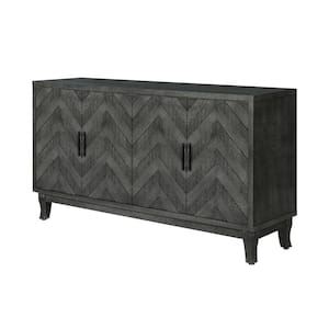 59.8 in. W x 15.5 in. D x 32.3 in. H Gray Linen Cabinet with 2 Adjustable Shelves and 4 Doors
