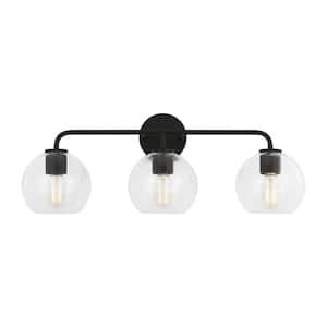 Orley 26.5 in 3-Light Midnight Black Modern Industrial Wall Bathroom Vanity Light with Clear Glass Shades