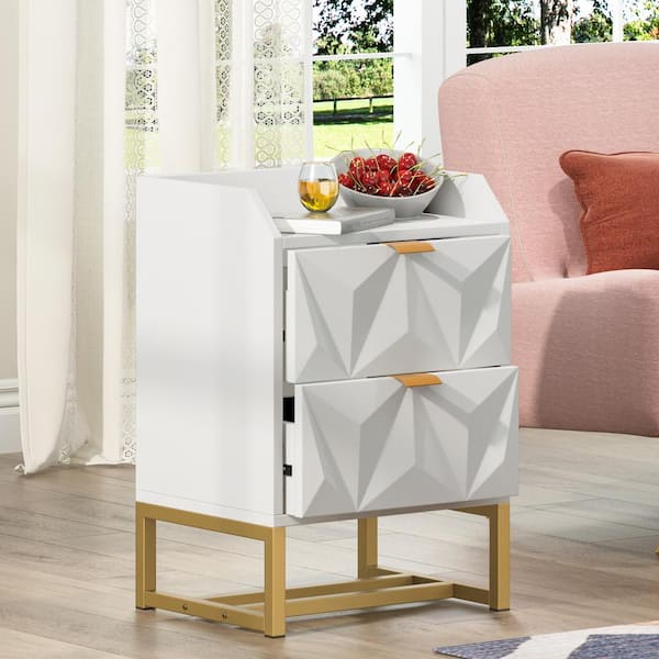 Tribesigns 2-Drawer White and Gold Nightstand 28.7 in. x 19.6 in. x 15.7 in.