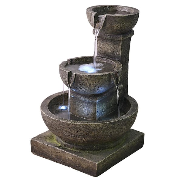 Watnature 16. 4in Outdoor Waterfall Fountain-3-Tiered Relaxing Soothing Garden Fountains with LED Lights for Indoor Outdoo Decor