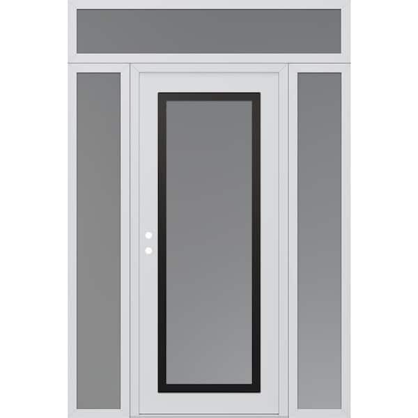 C1 68 in. x 96 in. Black P Right-Hand/Inswing Frosted Glass White/White 2 Sidelite+Transom Steel Prehung Front Door