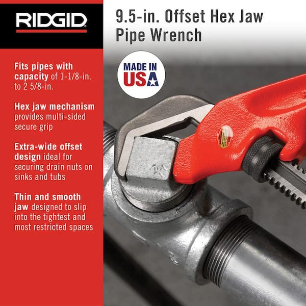 Details about   RIDGID E-110 Patented Smooth Jaw Hex Offset Pipe Wrench USA 
