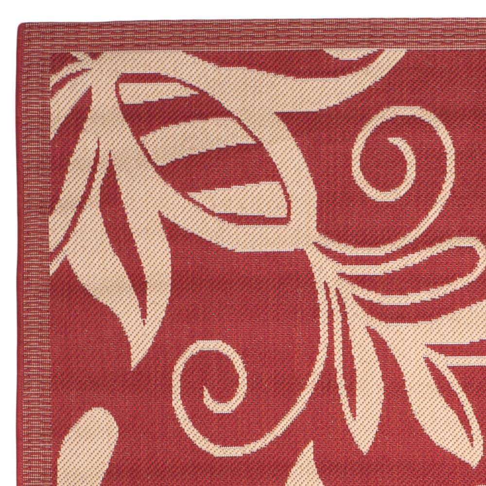 Red and Natural Floral Rectangular Synthetic Area Rug