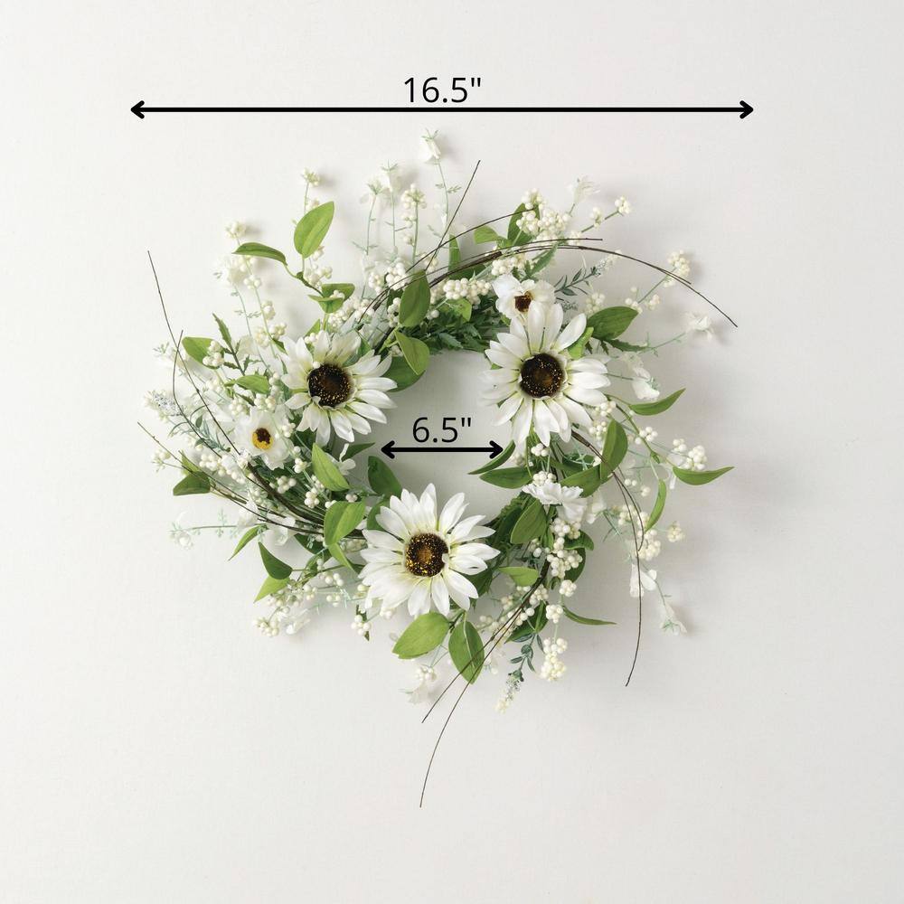 White Artificial Sunflower and Berry Floral Front Door Wreath