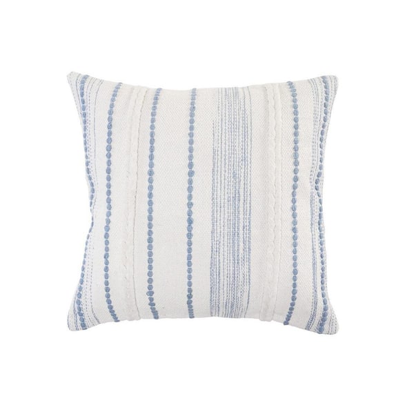 HomeRoots Blue, White Geometric Polyester 20 in. x 20 in. Throw Pillow