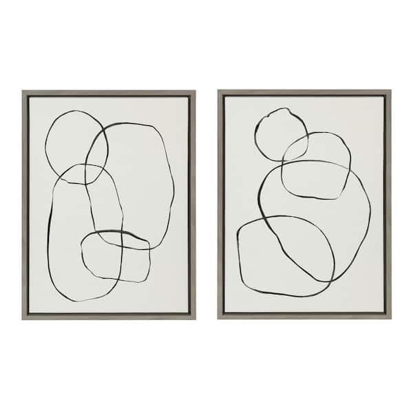 Kate and Laurel 871 Modern Circles & 869 Going in Circles by Teju Reval Framed Abstract Canvas Wall Art Print 24 in. x 18 in. (Set of 2)