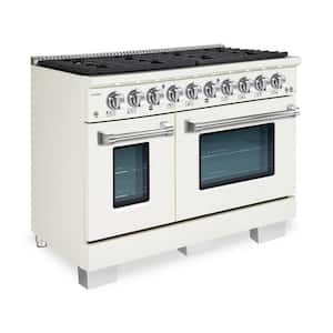 BOLD 48 IN, 8 Burner Freestanding, Double Oven Gas Range with Gas Stove and Gas Oven in. Off-White