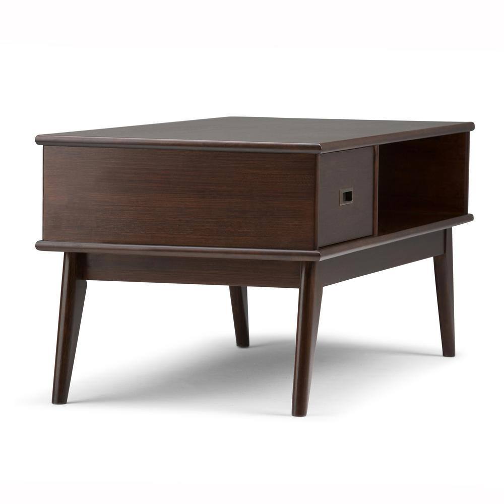 Auburn Brown Mid-Century Modern Wood Coffee Table with Storage