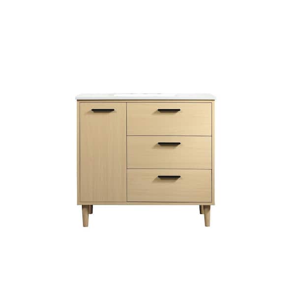 Unbranded Simply Living 36 in. W x 22 in. D x 34 in. H Bath Vanity in Maple with Ivory White Engineered Marble Top