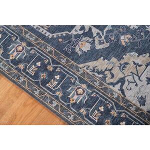 Mary Shantalle Royal Blue 7 ft. 9 in. x 9 ft. 9 in. Medallion Polyester Area Rug