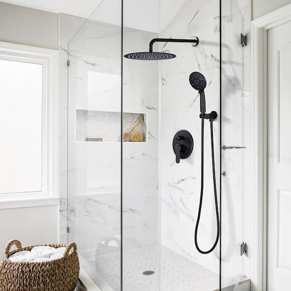 1-Spray Patterns with 1.8 GPM 12 in. Wall Mount Rain Fixed Shower Heads with 4.5 in. Hand Shower in Oil Rubbed Bronze