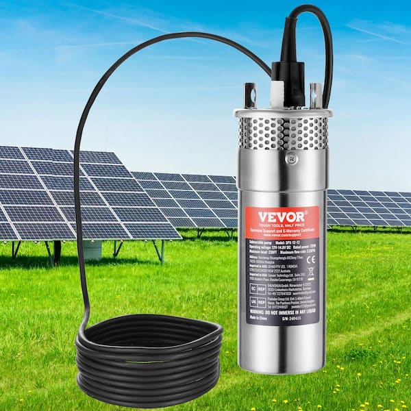 120-Watt 1/5 HP Solar Water Pump Submersible Deep Well Pump Max Flow 3.2 GPM Max Head 230 ft Max Submersion 98.4 ft.