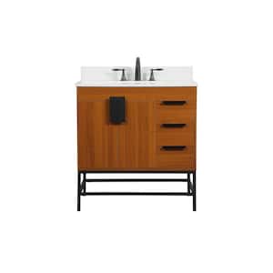 Simply Living 32 in. W x 22 in. D x 33.5 in. H Bath Vanity in Teak with Ivory White Engineered Marble Top