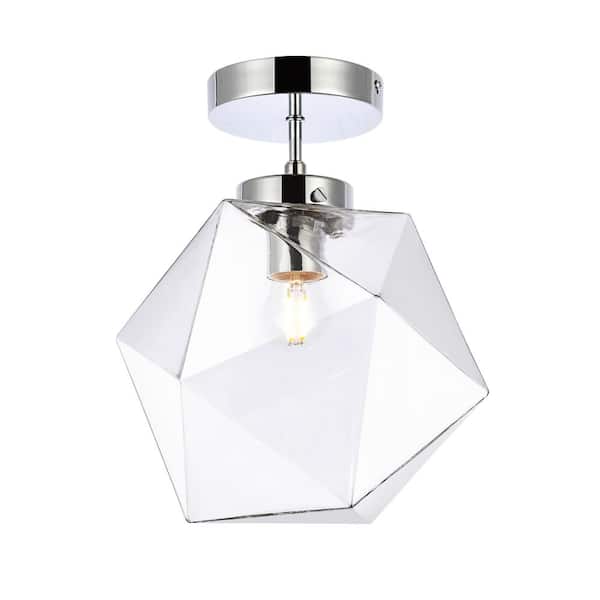 Unbranded Timless Home 9.8 in. 1-Light Midcentury Modern/School House Chrome and Clear Flush Mount with No Bulbs Included