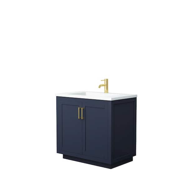 Wyndham Collection Miranda 36 in. W Single Bath Vanity in Dark Blue with Solid Surface Vanity Top in White with White Basin