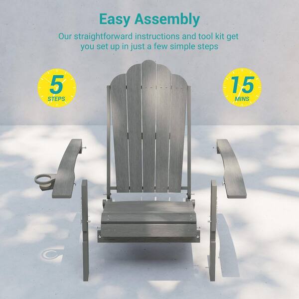 Sonkuki Light Gray Plastic Folding Ergonomic Adirondack Chair with