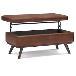 Owen Distressed Saddle Brown Lift Top Large Coffee Table Storage Ottoman