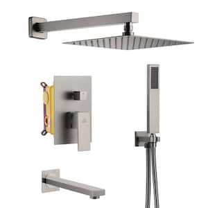 1-Spray Patterns with 2.5 GPM 10 in. Tub Wall Mount Dual Shower Heads in Spot Resist Brushed Nickel