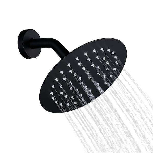 WOWOW 1-Spray Patterns with 1.8 GPM 8 in. Wall Mount Rain Fixed Shower Head in Matte Black