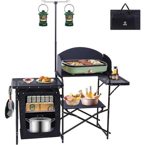 Camping Kitchen Station Camping Table Grill Folding Table Upgrade Light Stand