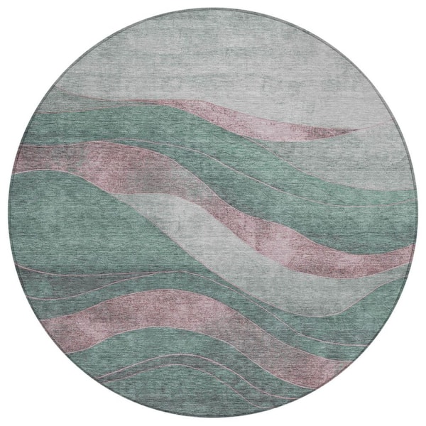 Chantille Machine Washable Indoor/Outdoor Abstract ACN1892 Sage 8 ft. x 8 ft. Round Rug