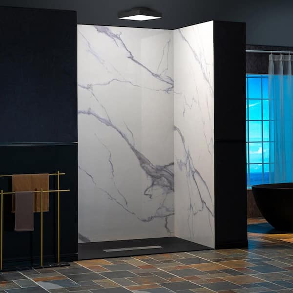 36 in. x 60 in. W x 96 in. H 3-Piece Glue Up Acrylic Alcove Shower Surrounds in White