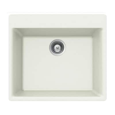 Quartztone Drop-In Composite Granite 24 in. 1-Hole Single Bowl Kitchen Sink in Cloud