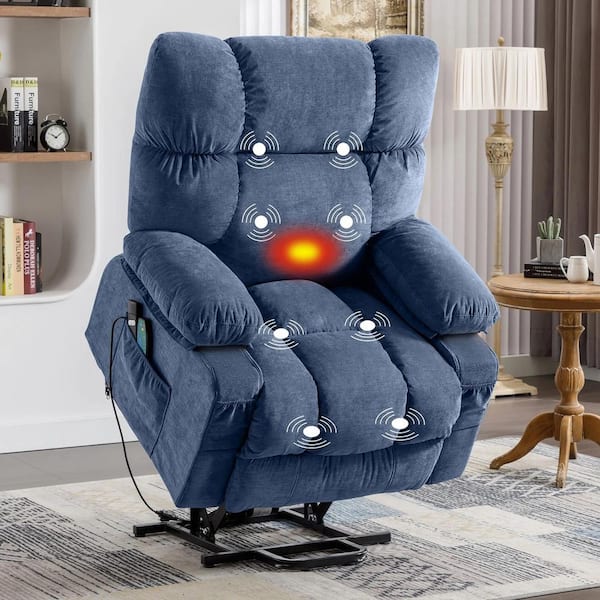 Boyel Living Blue Power Lift Massage Recliner Chair Recliners for Elderly with Heat and USB Charge Port,Side Pocket