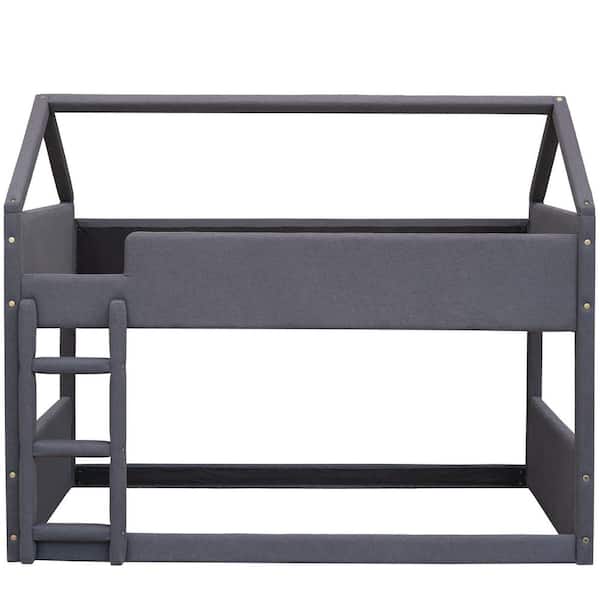 STICKON Gray Twin Size Upholstered House Platform Bed with Headboard and Footboard