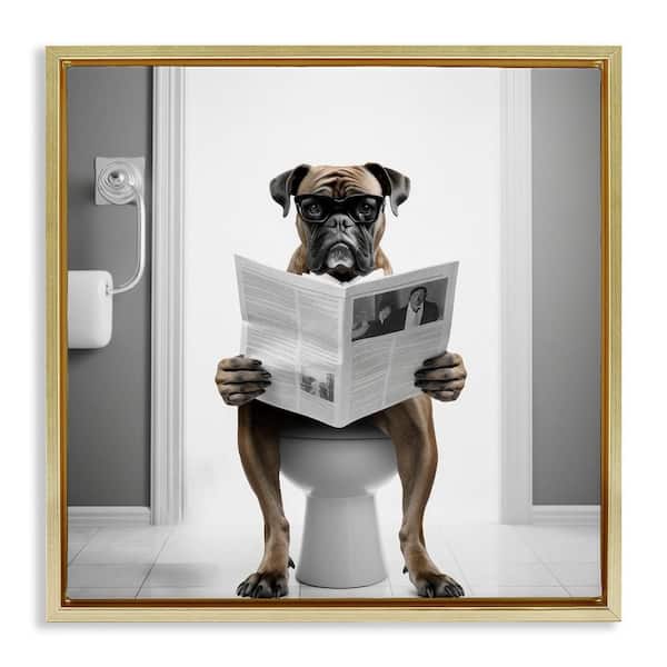 Stupell Industries Boxer Dog and Newspaper by Lazar Studio 1-Piece Gold Floater Frame Animal Graphic Art Print 25 in. x 25 in.