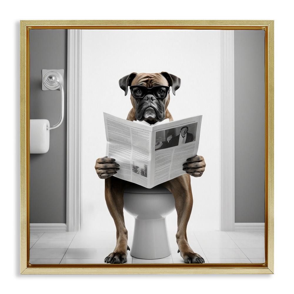 Boxer Dog and Newspaper by Lazar Studio 1-Piece Gold Floater Frame Animal Graphic Art Print 25 in. x 25 in. price history on PriceWatchPro