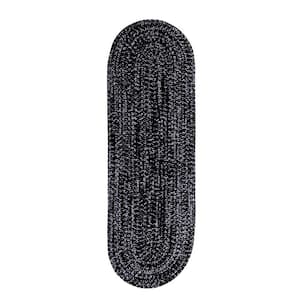 Chenille Tweed Braid Collection Black & Gray 24" x 108" Runner 100% Polyester Reversible Indoor Area Rug