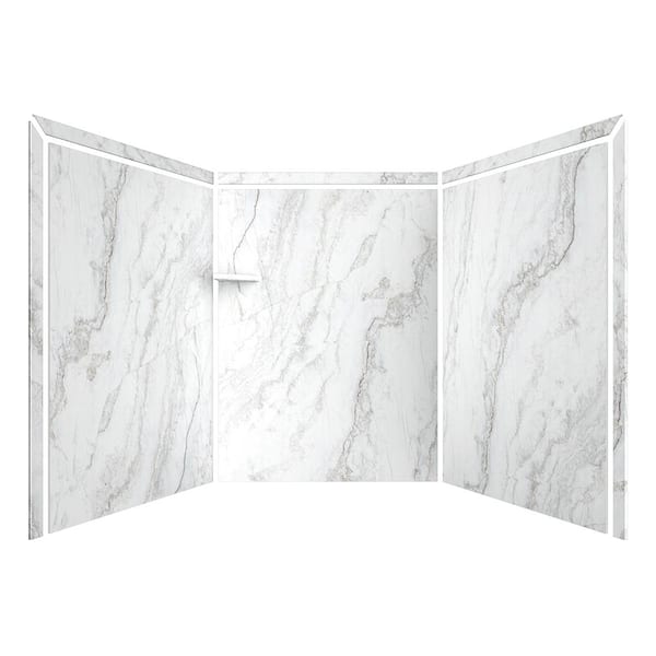 Adaptable 60 in. x 60 in. x 80 in. 9-Piece Easy Up Adhesive Alcove Shower Surround in Calypso