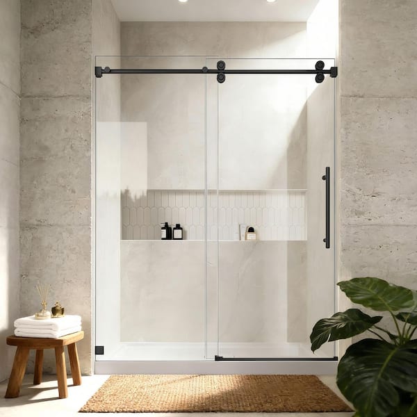 KOQ 54 in. W x 76 in. H Single Sliding Frameless Shower Door in
