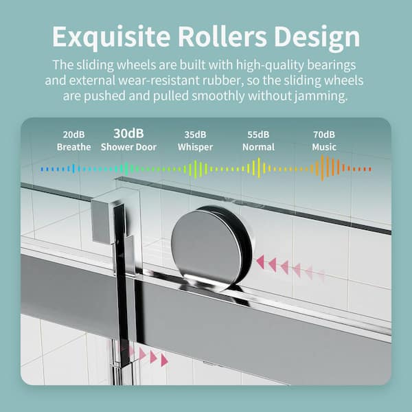 Reversible 56-60 in. W x 76 in. H Frameless Sliding Shower Door in Chrome with Tempered Clear Glass, Soft-Close