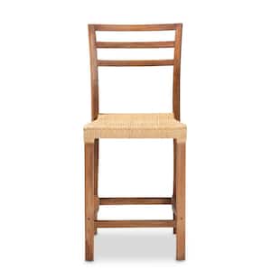 Arthur 39.9 in. Mahogany and Natural Rattan Low Back Wood Frame Counter Height Bar Stool