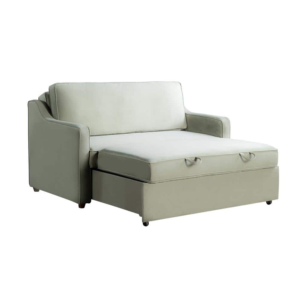Sage Green Velvet Full Sleeper Loveseat with Wood Legs