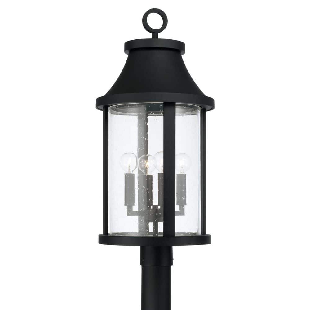 Bridger 4-Light Black Metal Hardwired Outdoor Weather Resistant Post Light Lantern Seeded Glass with No Bulbs Included price history on PriceWatchPro
