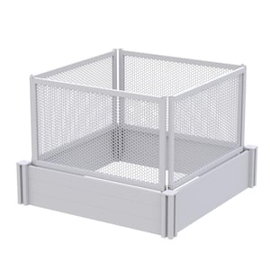 Classic 48.13 in. L x 48.13 in. W x 11 in. H White Vinyl Garden Bed with Fencing