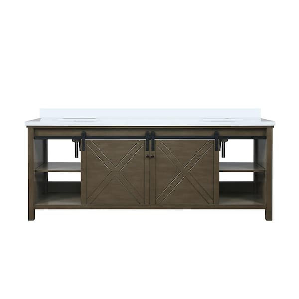 Lexora Marsyas 84 in W x 22 in D Rustic Brown Double Bath Vanity and Cultured Marble Countertop