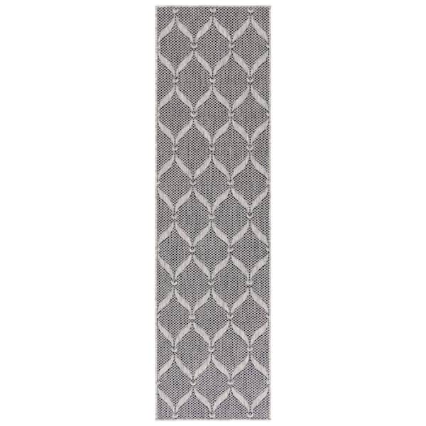 Beach House Charcoal/Gray 2 ft. x 6 ft. Ornate Trellis Indoor/Outdoor Runner Rug