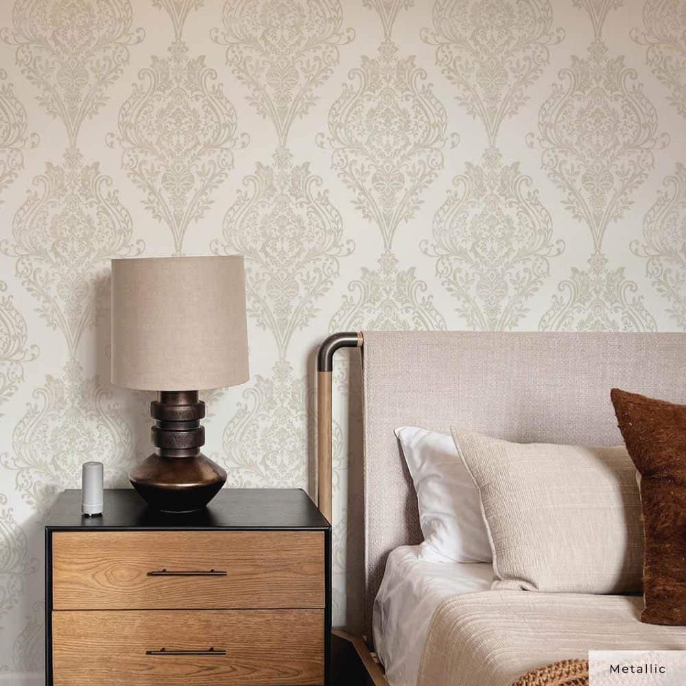 Champagne Damask Non-Pasted Repositionable Wallpaper Roll