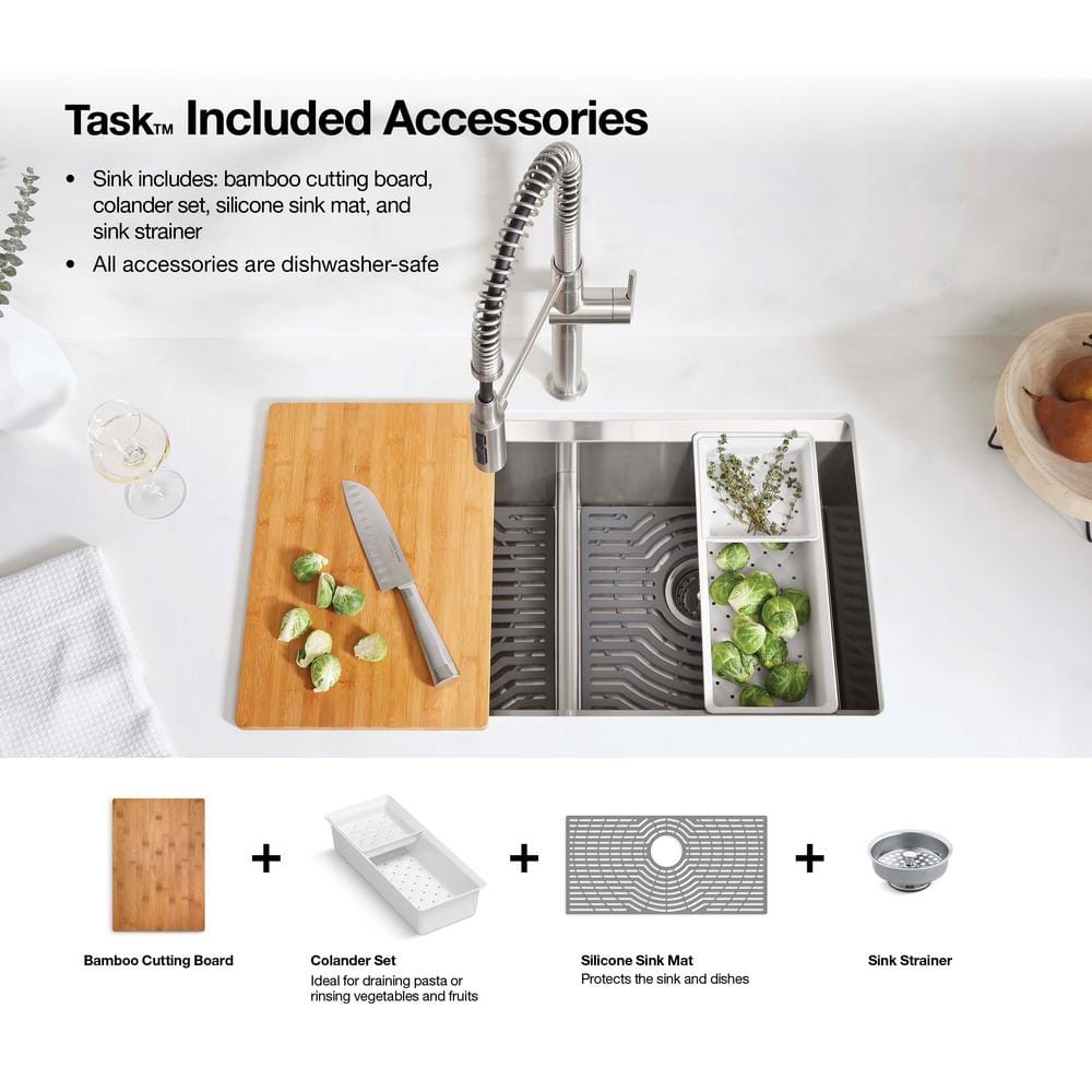 Task 33" Stainless Steel Drop-In Workstation Kitchen Sink with Accessories